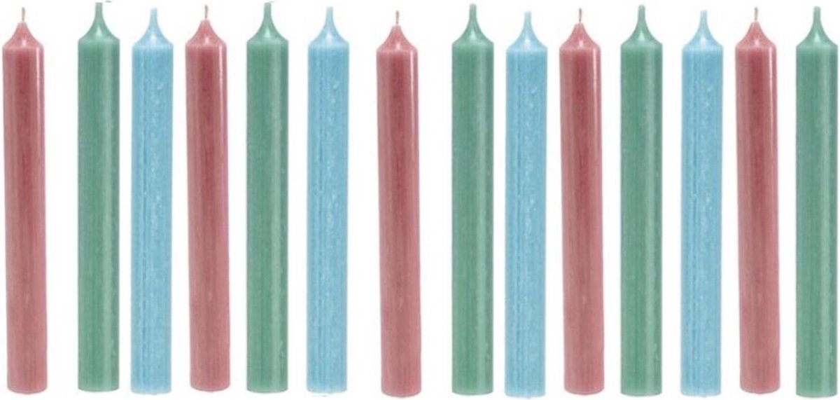 Cactula mooie dinerkaarsen 19,5 cm in 3 Trendy Kleuren 15 stuks | Pastel | Jade / Lichtblauw / Roze