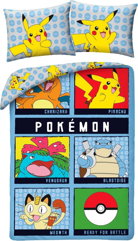 Housse de couette Pokémon , Bataille - 140 x 200 cm + 70 x 90 cm - Katoen
