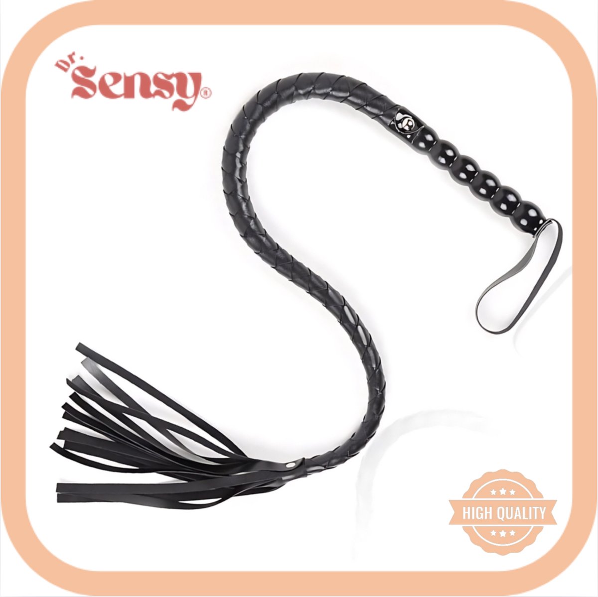 Goedkoopste Dr. Sensy Lange Leren Zweep met Houten Handvat - Zwart - 85 cm - SM - BDSM - Onderdanig & Dominant - Roleplay