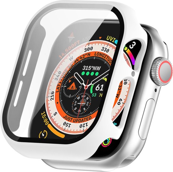 Wit horlogekastje met screenprotector, met een display dat navigatie-informatie toont.