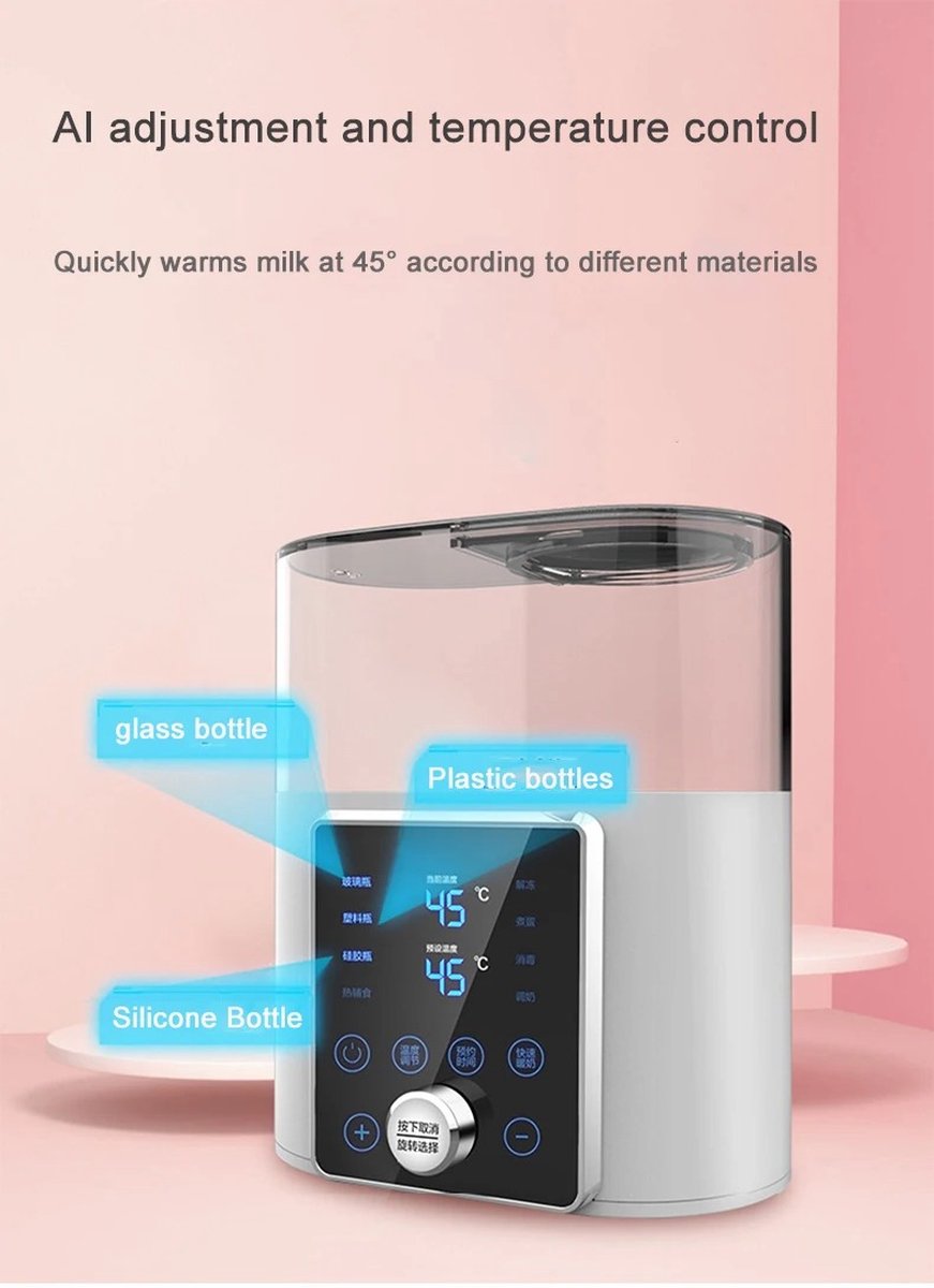 Nuliie Flessenwarmer voor baby's, 8-in-1, elektrische flessenwarmer voor moedermelk of melkvoeding, met intelligente temperatuurregeling en automatische uitschakeling, 220 V
