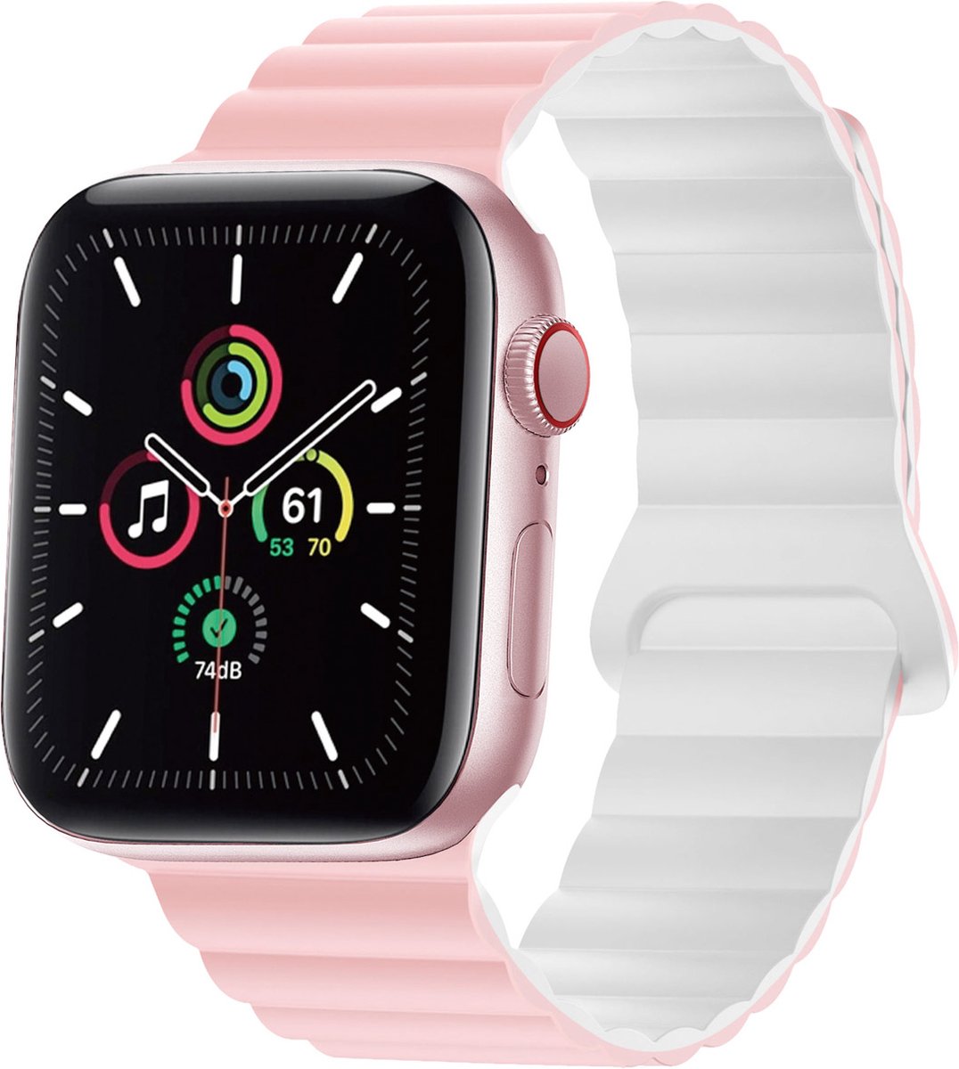 iMoshion Siliconen magnetisch bandje geschikt geschikt voor Apple Watch Series 1 / 2 / 3 / 4 / 5 / 6 / 7 / 8 / 9 / SE / Ultra (2) - 42 / 44 / 45 / 49 mm - Roze / Wit