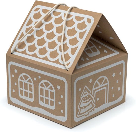 Foto: Kerstcadeauverpakking huis met witte opdruk 30x30x35 cm