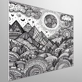 Doodle landschap schilderij | Dromerig landschap van eindeloze verbeelding en speelse creativiteit | Kunst - 75x75 centimeter op Forex | Foto op Forex