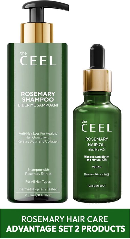 The Ceel Rozemarijn haarolie & rozemarijnshampoo - Voordeelset tegen haaruitval en voor sterke haargroei 250 en 50 ml