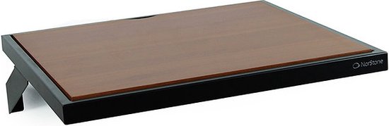 NorStone Esse WS luidsprekerstandaard met walnoothouten blad en zwart metalen frame.