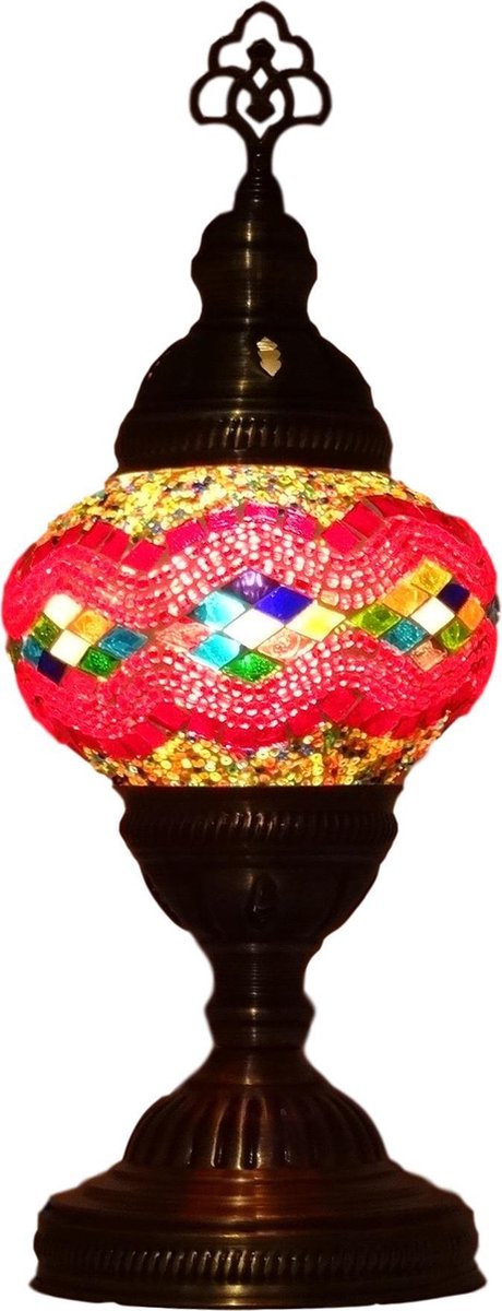 Turkse tafellamp met mozaïek bol van 13 cm rood/ multicolour - Oosterse tafellamp met mozaïek bol van 13 cm rood/ multicolour
