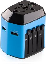 Bol.com Universele reisadapter met 2 USB-poorten voor 180 landen UK/EU/US/AU - huisvorm blauw aanbieding