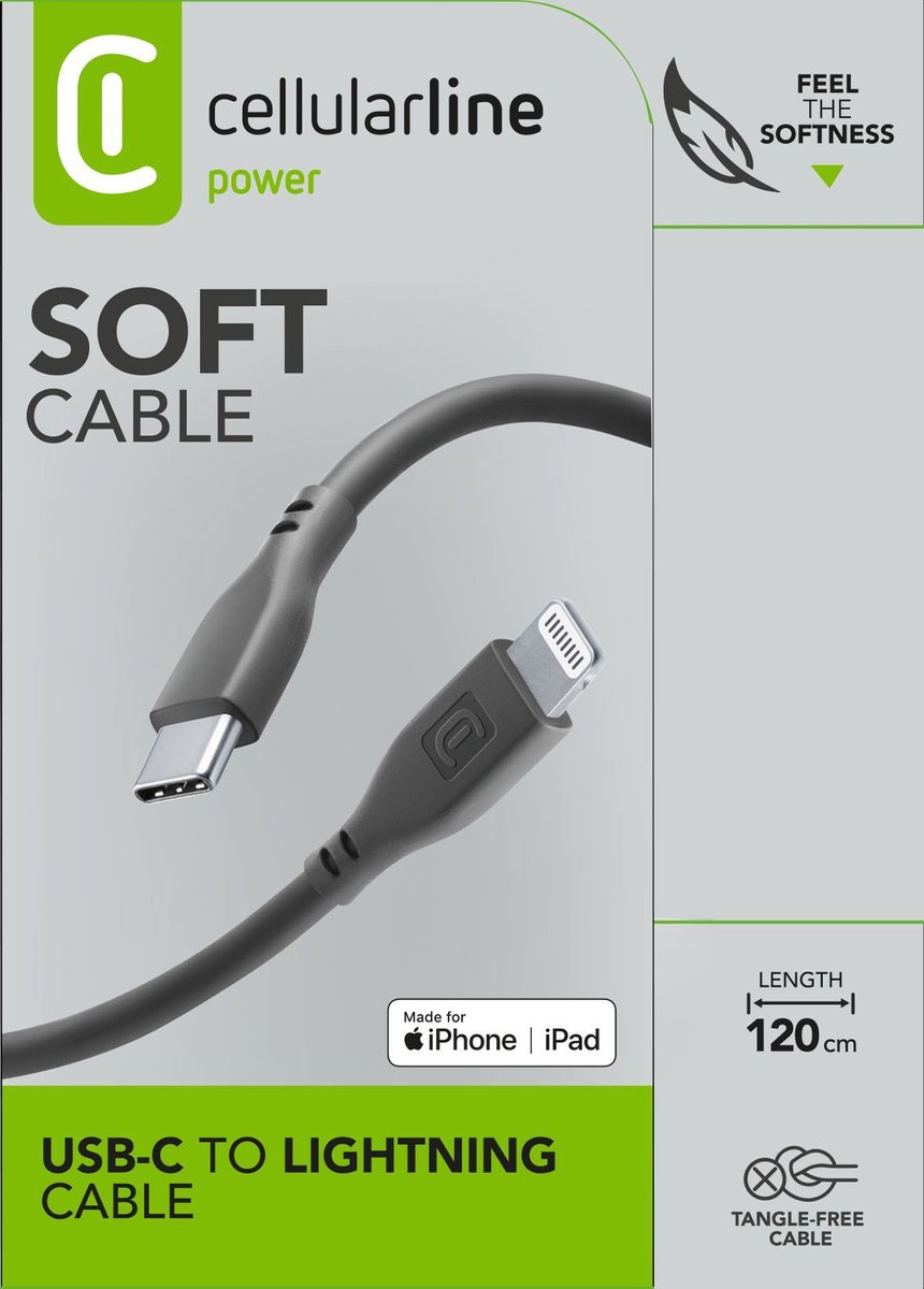 Cellularline Soft Kabel Usb-c Lightning-kabel 12 M Zwart