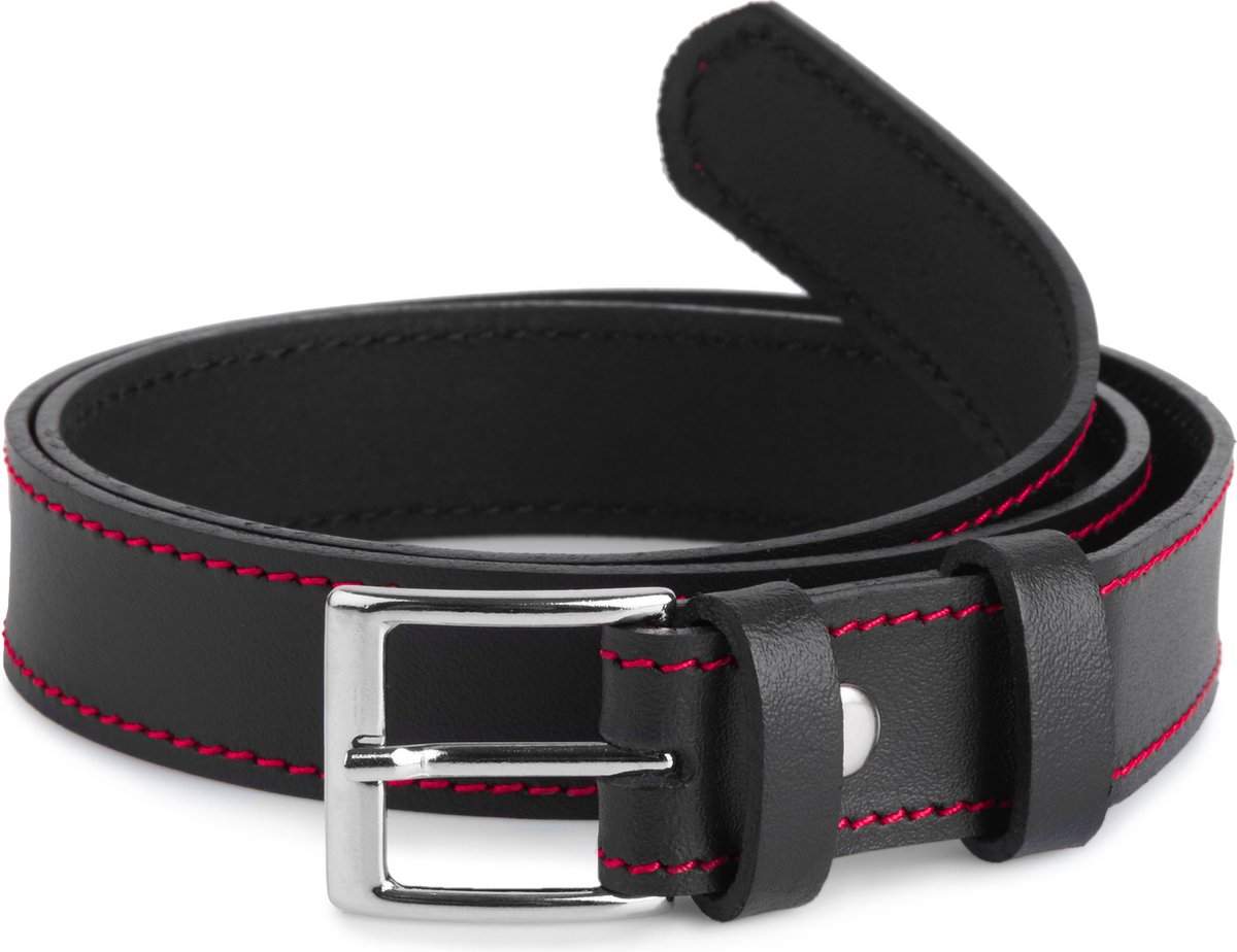 Ladeheid Kinderriem – Riem - Jongens - Broekriem - Verstelbaar - Leer – Zwart/Rood – 55 cm LA-EL-KIDS