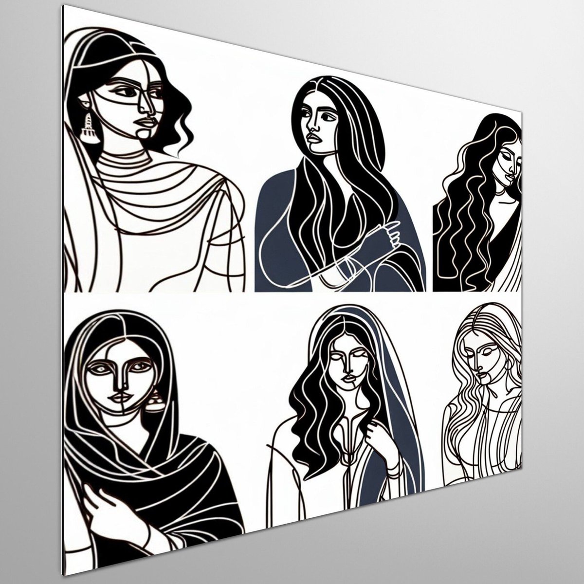 Line art dikke dames schilderij | Lijnen en lachen: voluptueuze vrouwen sieren het artistieke doek | Kunst - 30x30 centimeter op Dibond | Foto op Dibond
