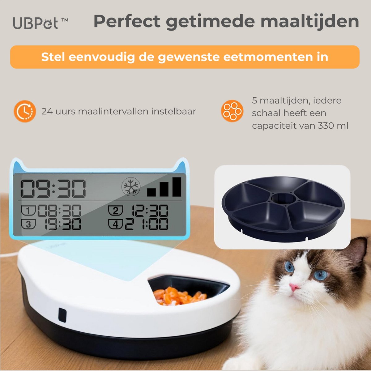 UBpet F10 Automatische Voerbak 1,65L Wit met Koeling - afbeelding 2