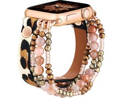 FFO2World Boho Stijl Kralen Armband voor Apple Watch Band Serie 10 42mm / 41mm / 40mm / 38mm - Luipaard - Dames Mode Handgemaakte Elastische Stretchband voor iWatch Band Vervanging