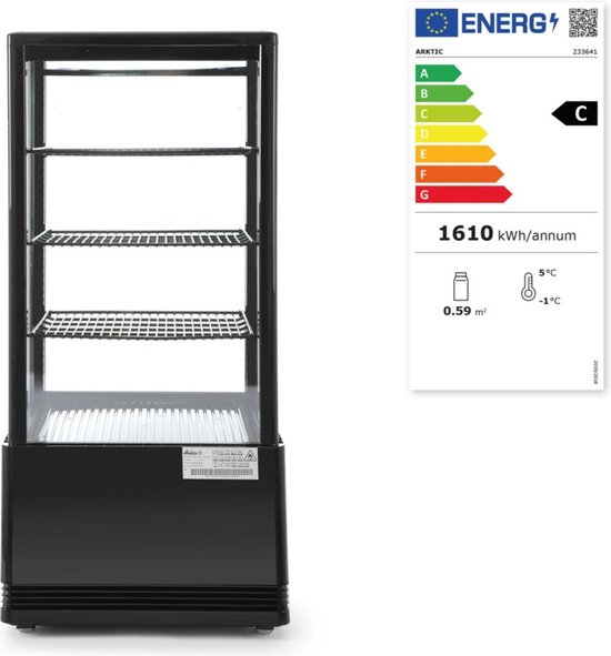Arktic Koelvitrine - 78L - Zwart - +2°C/+6°C - 4 Niveaus - 452x406x966mm