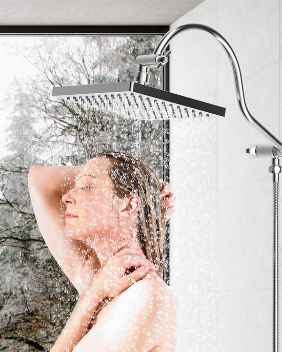 Regendouche douchekop 200 x 200 mm roestvrij staal vierkant inbouw spaar- en draaibare douche-ervaring van AquaVive — afbeelding 3