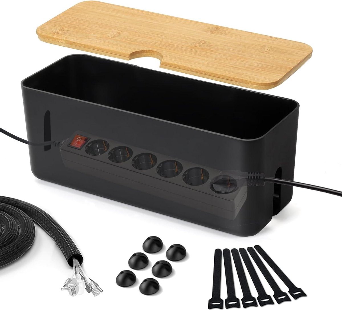 Kabelbox bamboe zwart HIER kopen