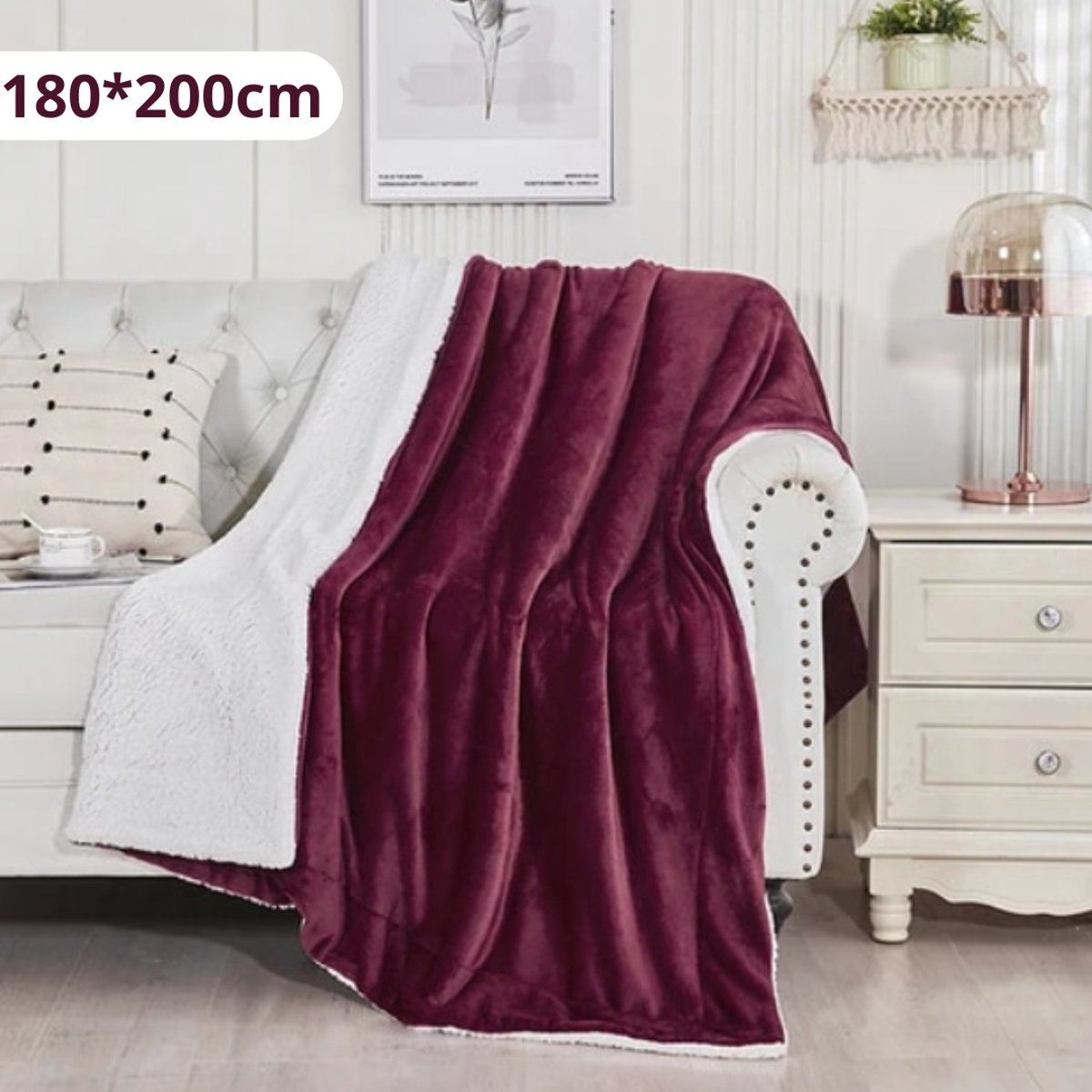 Bovista Deken - Pluche - Wollen - Dekentje - Fleece - Plaid - Knuffeldeken - Bank Deken - 2 Persoons Groot - Bordeaux Rood