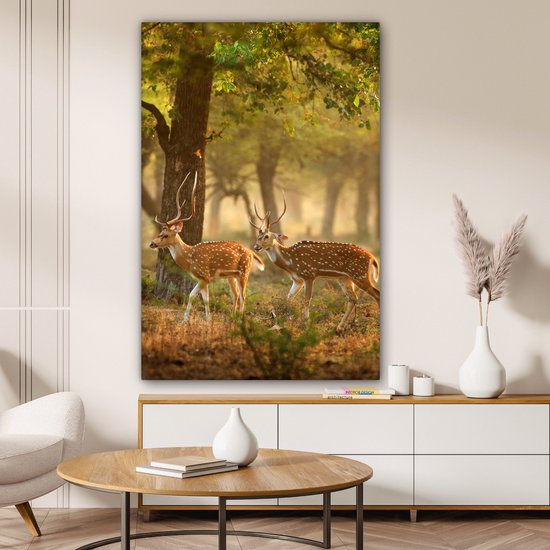 Peinture sur toile 80x120 cm - Décoration murale Cerf - Forêt - Automne - Animaux de la forêt - Nature - Cerf - Décoration murale murale salon - Décoration chambre - Accessoires de chambre - Peintures