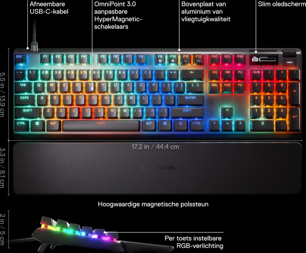 SteelSeries Apex Pro Gen 3 - Mechanisch Gaming Keyboard - US Qwerty - Rapid Trigger, Rapid Tap, Protection Mode thumbnail 6