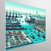 Pixel art haven schilderij | Haven of Pixels: A Masterpiece of Digital Art and Beauty | Kunst - 100x100 centimeter op Forex | Foto op Forex