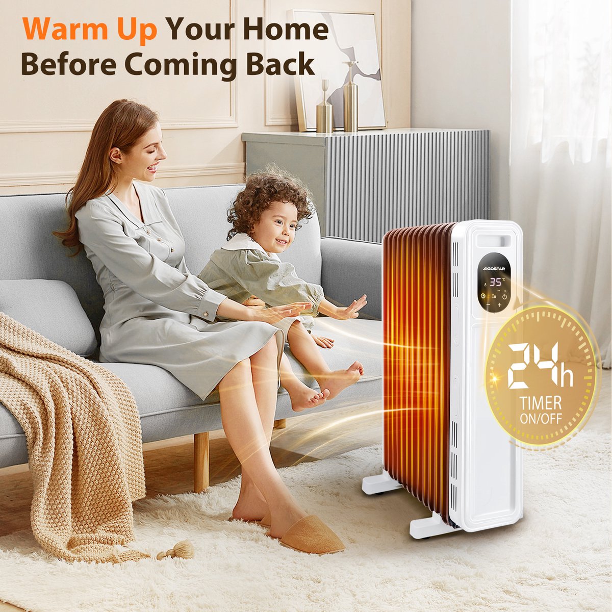 Aigostar Snug - Olieradiator - 2500W Heater - Elektrische Kachel - Oliegevulde radiator - 13 Ribben - Verwarming met Afstandsbediening - Wit/Zwart – foto 7