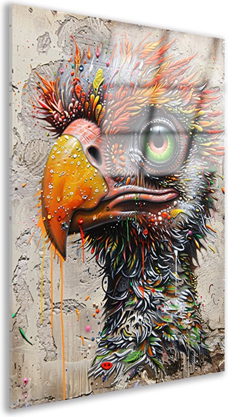 Peinture sur verre Vogel - Peintures Animaux sur verre - Peinture sur verre Oeil - Décoration murale chambre d'enfant - Peintures plexiglas - Oeuvre peinture verre acrylique 50x75 cm