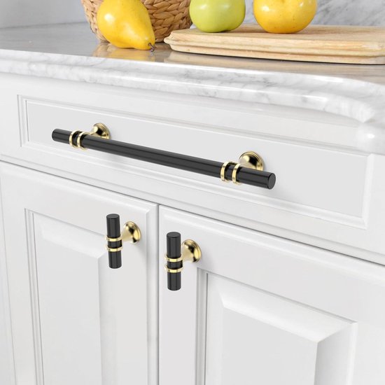 Poignées de meuble noir-or - 10 pièces poignées d'armoire poignées de cuisine - distance des trous 160 mm poignées de tiroir - pour armoires de cuisine armoire UK0002