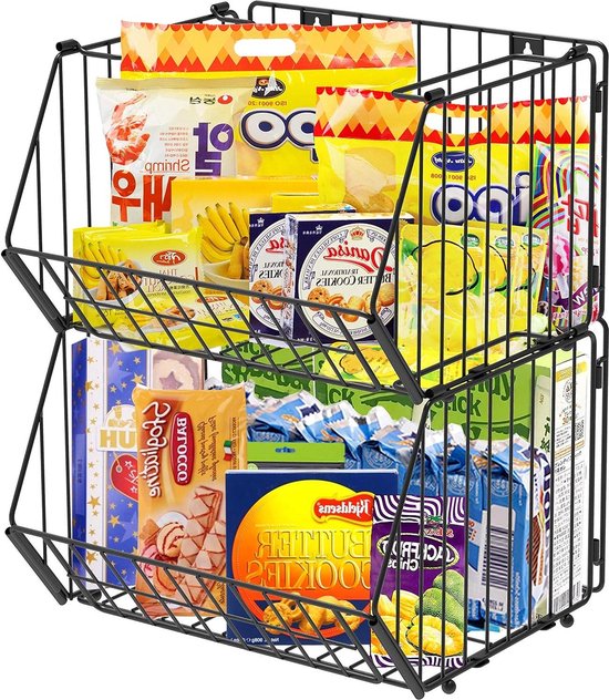 Shienfir Opbergmand Voor Groenten En Fruit, Stapelbare Metalen Gaas Met 5 Niveaus 2 Hangende Dozen Fruit Groenten Wielen Organizer Keuken 656793216
