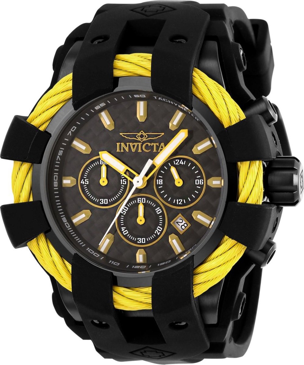 Invicta Bolt 23871 Heren Horloge - Waterdicht - Analoog - Quartz Uurwerk - Roestvrij Staal met zwarte Wijzerplaat - 48mm