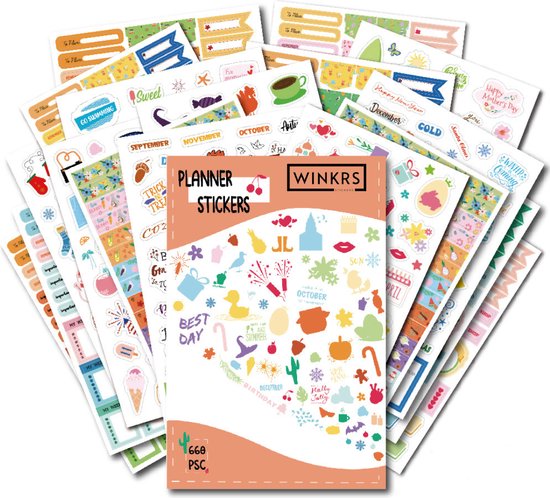 Planner Stickers - 660 Stickertjes voor Bulletjournal, Kalender & Agenda - 18 Stickervellen - Engelstalig