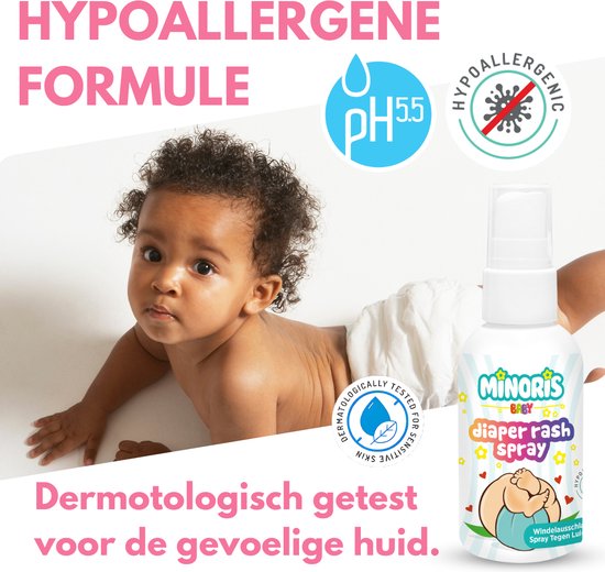 Minoris Baby Luieruitslag Spray, Snelle Verlichting met Zinkoxide & Biologische Inhoud, Zinkzalf Spray, Hypoallergeen, Geurvrij, Veilig voor Gevoelige Huid, Verzacht & Voorkomt Luieruitslag, Dermatologisch Getest, 100 ml