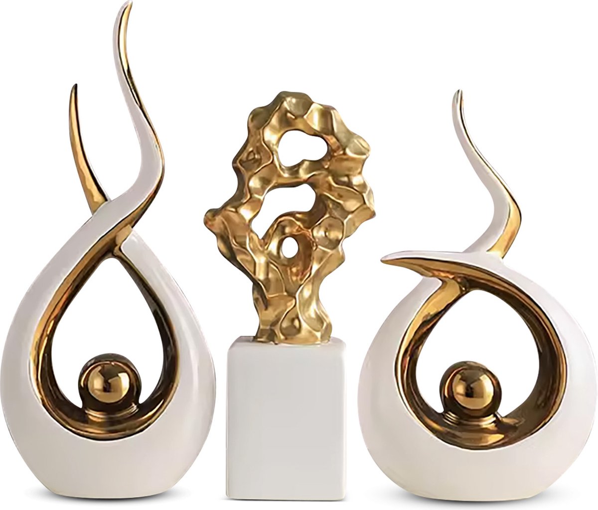 IvoQ Luxe Gouden Decoratie Beelden Set - Stijlvolle Woonaccessoires voor Modern Interieur