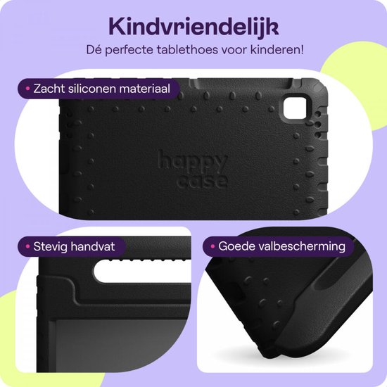 HappyCase Candy+ Housse Kinder adaptée au Samsung Galaxy Tab A9 | Étui pour tablette avec protecteur d'écran intégré | Adapté aux enfants | Housse de protection | Poignée et support | Couverture pour enfants | Noir