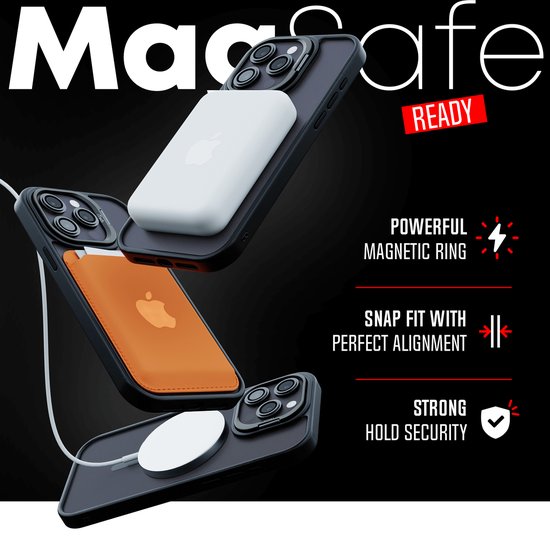 Coque de téléphone adaptée à iPhone Pro Max - Ensemble 2 en 1 - Coque + 2 Protecteurs d'appareil photo - Étui MagSafe - Avec support de téléphone - Zwart - Transparent