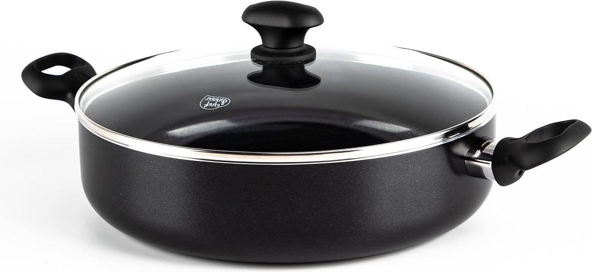 Gezonde Keramische Anti-aanbak Sauteerpan 28 cm- 43 liter met Deksel en 2 Zijgrepen PFAS-Vrij Geschikt voor Inductie Ovenbestendig tot 160˚C Zwart