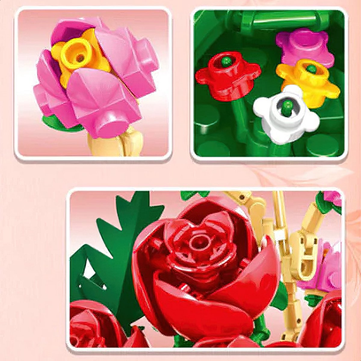 Zhe Gao Botanical Rozen Bloemenboeket in Stolp | Bloemenpracht flowers collection | Classic Creator STEM speelgoed bloemen bouwpakket | niet compatibel met lego mould king mega | modelbouw volwassenen & kinderen | 366 bloks | cadeau voor haar — afbeelding 3