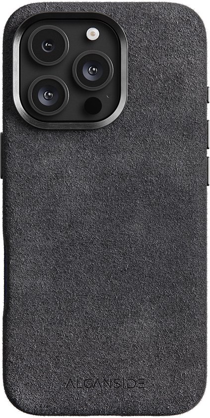 Alcanside Luxe Hoesje geschikt voor Apple iPhone 16 Pro – Magsafe 360° Shock Proof Telefoonhoesje – Premium Alcantara Case – 100% Optimale Bescherming – Space Grey