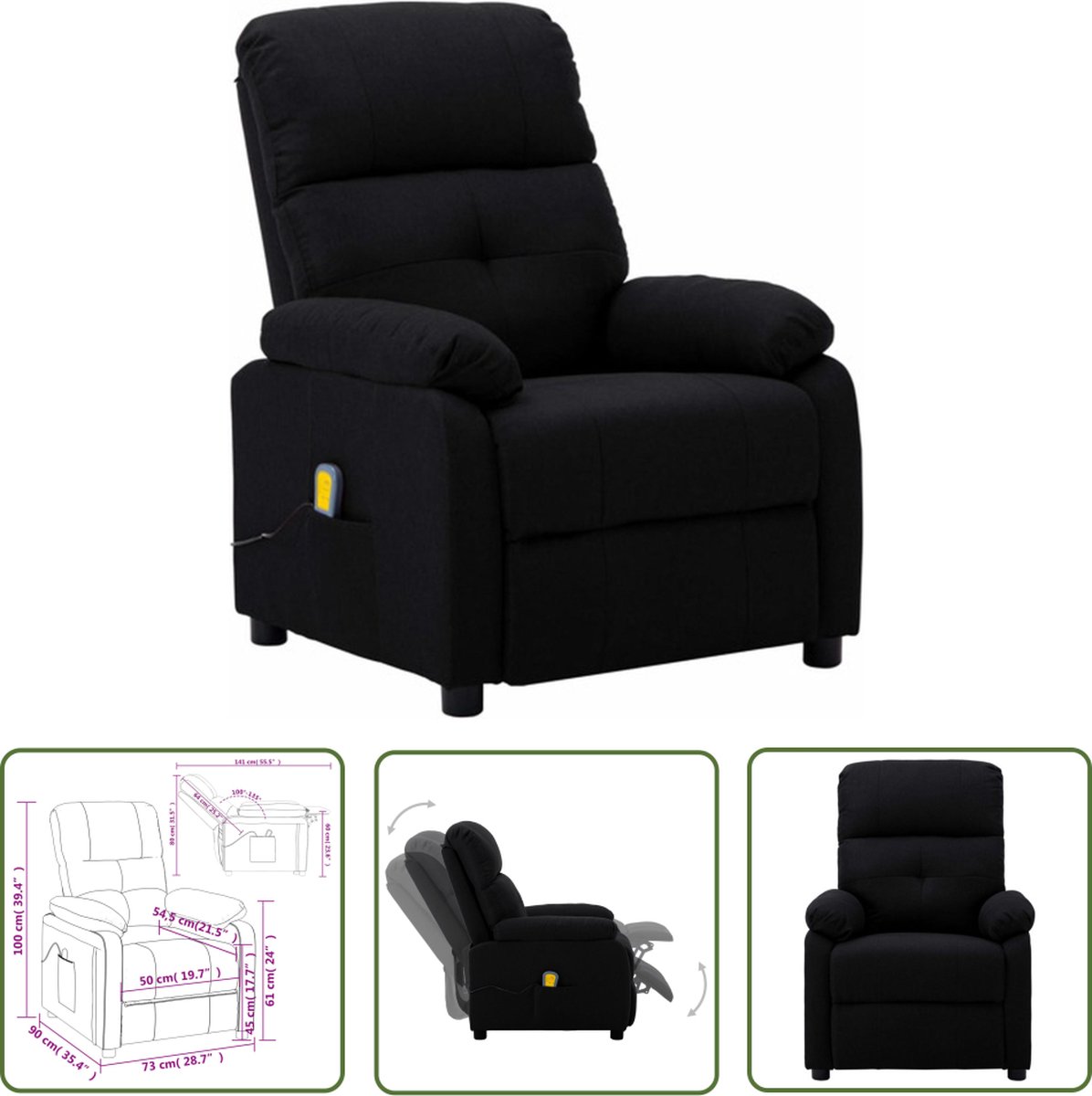 The Living Store Massagefauteuil Verstelbaar Zwart