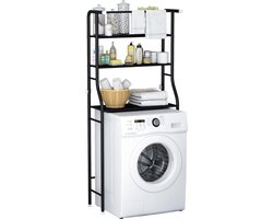 3-Tier Opbergrek Wasmachine - Ruimtebesparend - Badkamer - Boven Het Toilet - Multifunctioneel - Sterk Lager - Hangbaar - Zwart Wasmachine rek