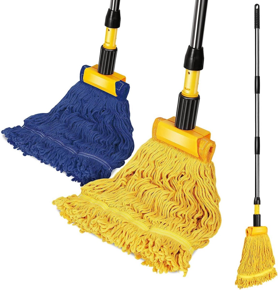Mop Looped-End String Industriële Met 2 String Katoen Mop Hoofden Heavy Duty Mops voor Vloer Reiniging Blauw Geel