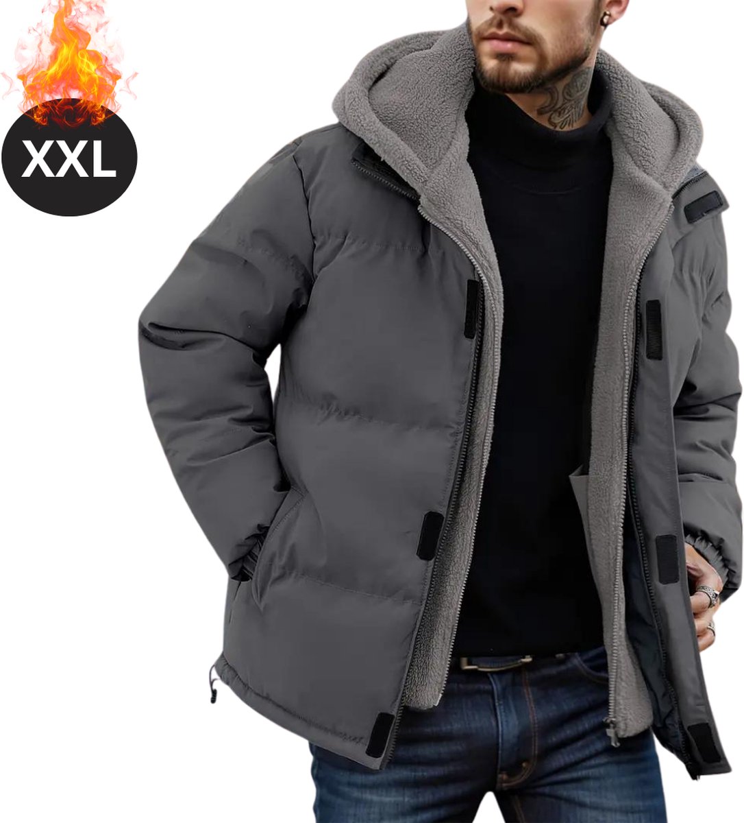 Livano Winterjas - Parka - Heren - Winter - Fleecejas - Volwassen - Stijlvol - Met Capuchon - Grijs - XXL