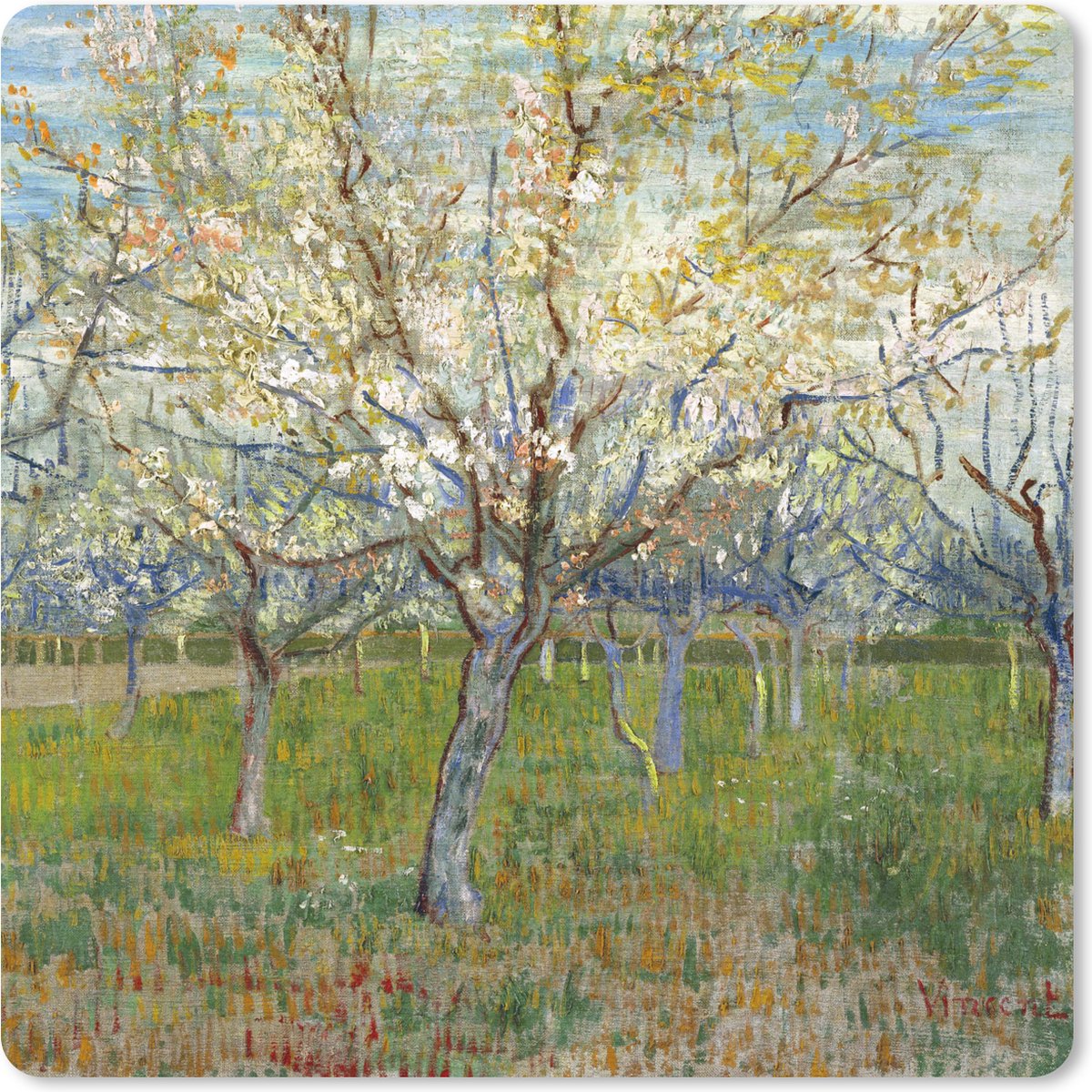 Muismat 30x30 cm - Mousepad De roze boomgaard - Vincent van Gogh - Muismatten