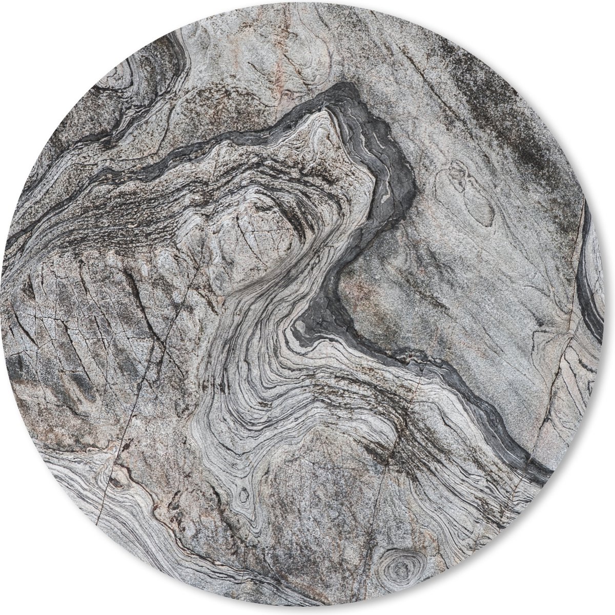 Muismat rond 20x20 cm - Mousepad Marmer - Steen - Zwart - Wit - Ronde muismatten