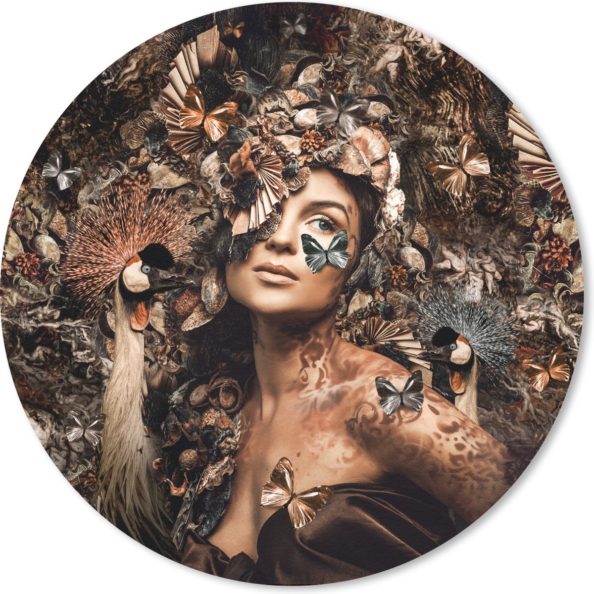 Muismat rond 30x30 cm - Mousepad Luxe - Vrouw - Dieren - Vlinders - Vogels - Ronde muismatten