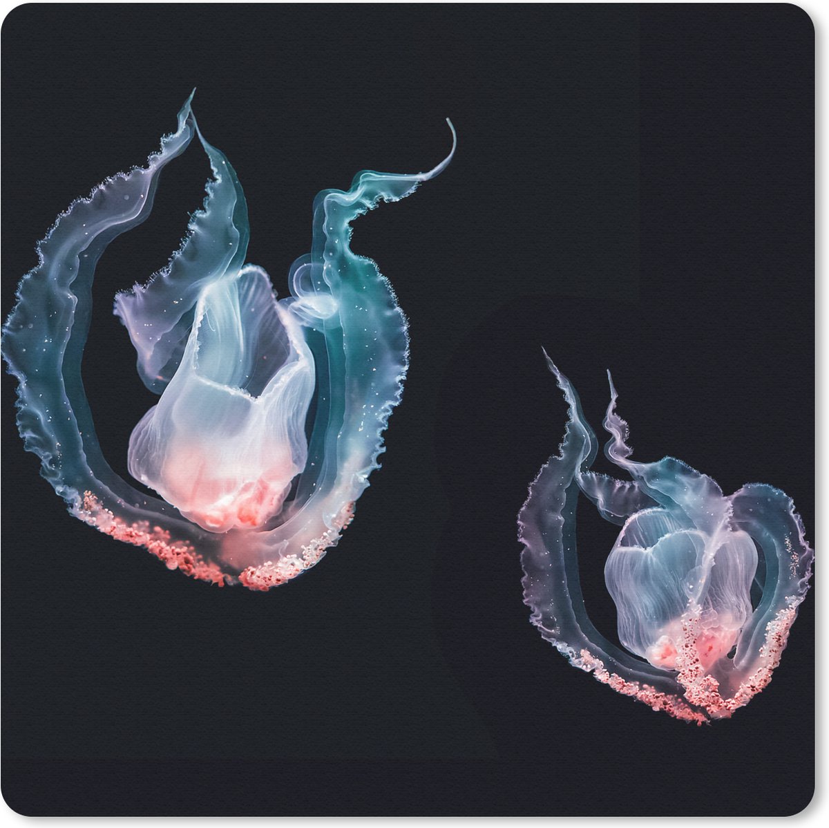 Muismat 30x30 cm - Mousepad Kwallen - Zeedieren - Zwart - Muismatten