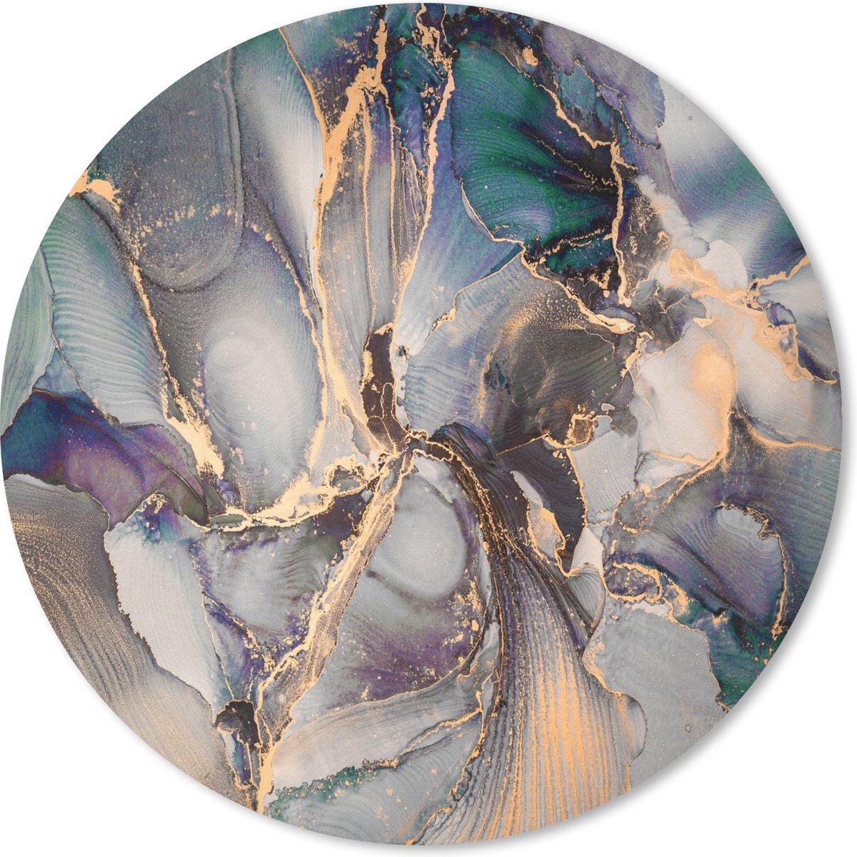 Muismat rond 20x20 cm - Mousepad Goud - Blauw - Marmer print - Ronde muismatten