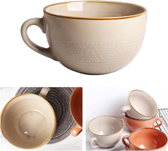 LAVAMI Tasse à Café En Céramique Vintage De 500 ML, Tasse à Soupe Avec Poignée, Petit Bol De Petit Déjeuner For Crème Glacée, Dessert-bleu-13.5x11.5x9cm