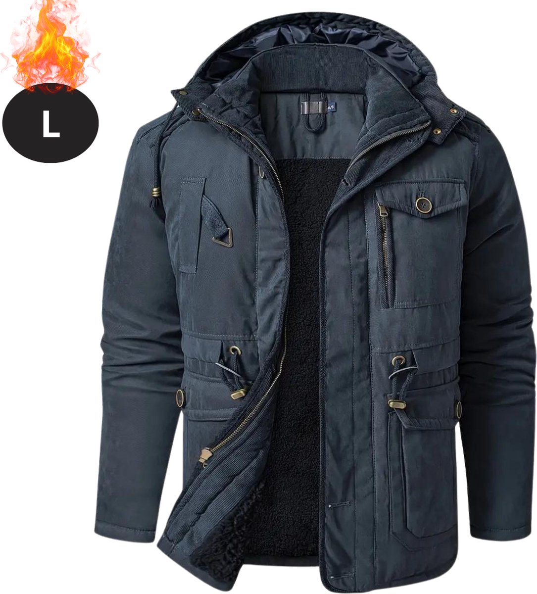 Livano Winterjas Parka Heren Winter Jas Volwassen Stijlvol Met Capuchon Blauw