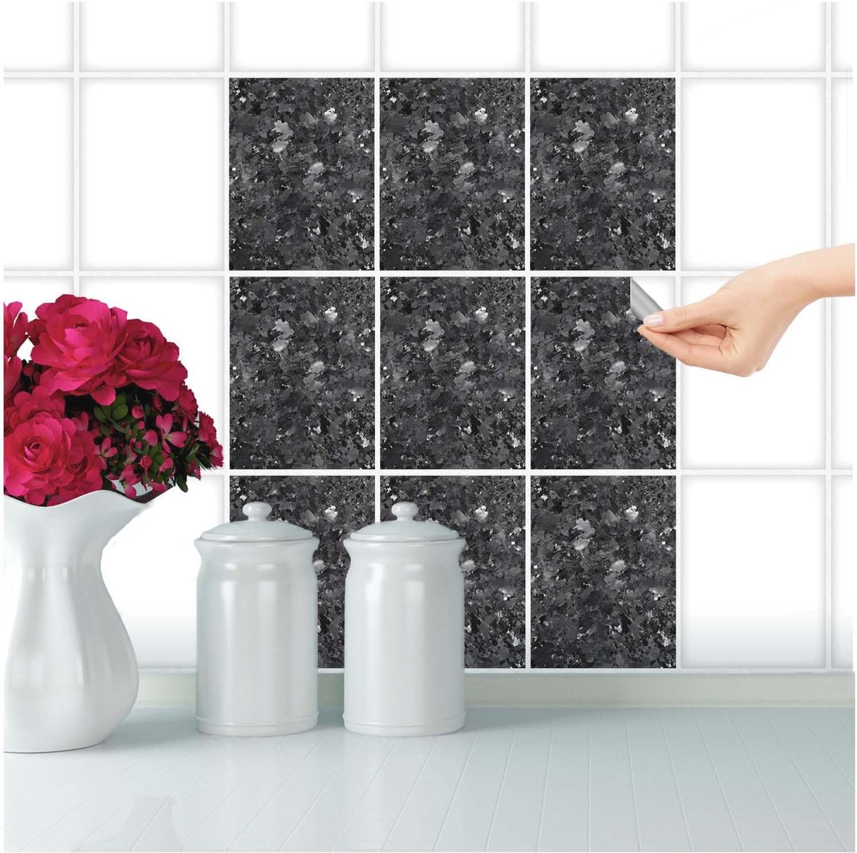 Decoratie Sticker Tegels - Zwart Grijs Betonlook Decoratie