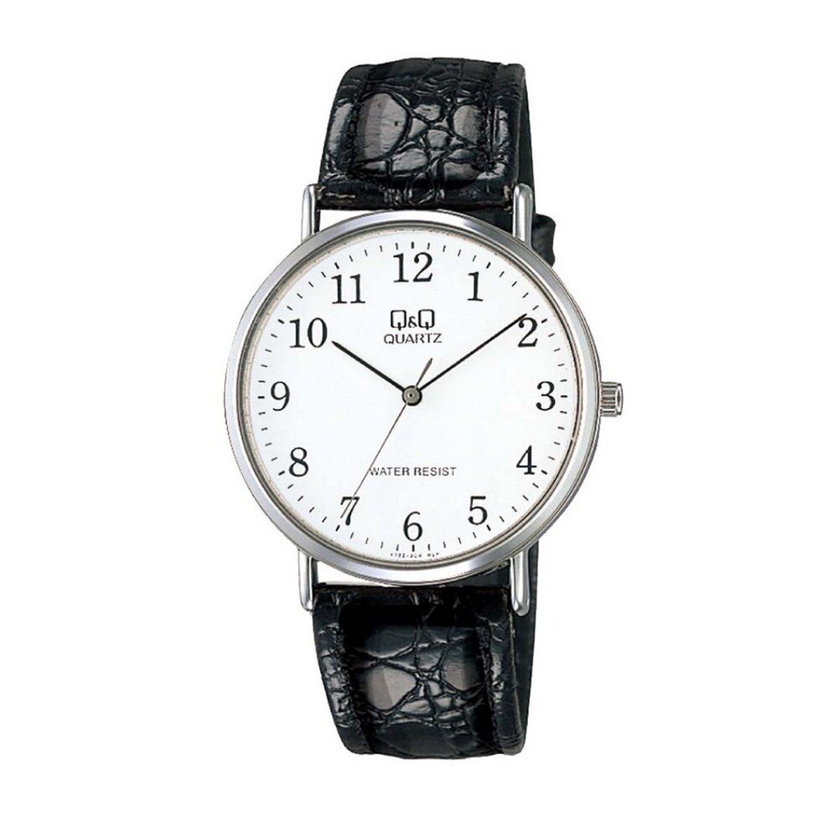 QQ V722J304Y - Horloge - Analoog - Heren - Mannen - Leren band - Rond - Metaal - Zwart - Zilverkleurig - Wit - 3ATM